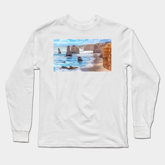 12 Apolstles Great Ocean Road Digital Painting Long Sleeve T-Shirt by gktb